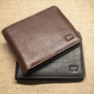 M-619 Bifold Wallet – Black & Brown, Vegetable-Tanned Cow Leather